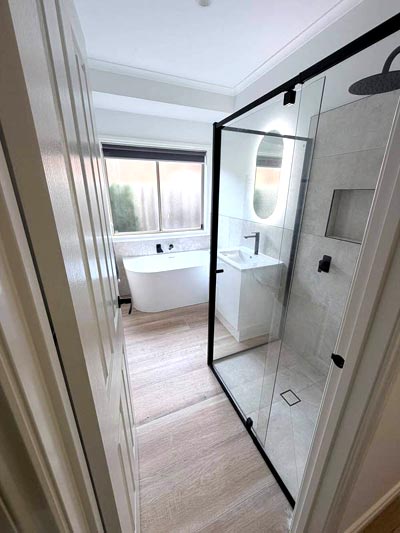 Completed bathroom renovation Hoppers Crossing - freestanding bath and walk-in shower