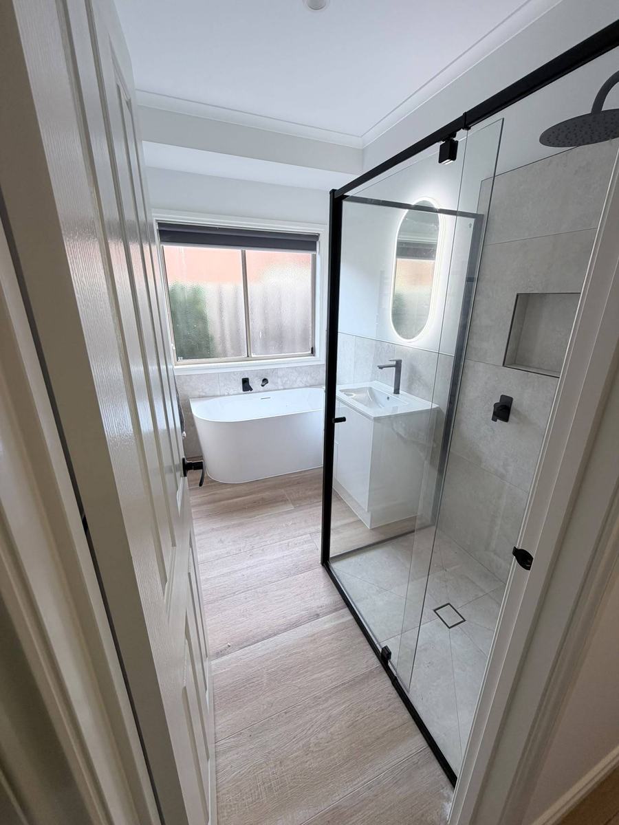 Completed bathroom renovation Hoppers Crossing - freestanding bath and walk-in shower